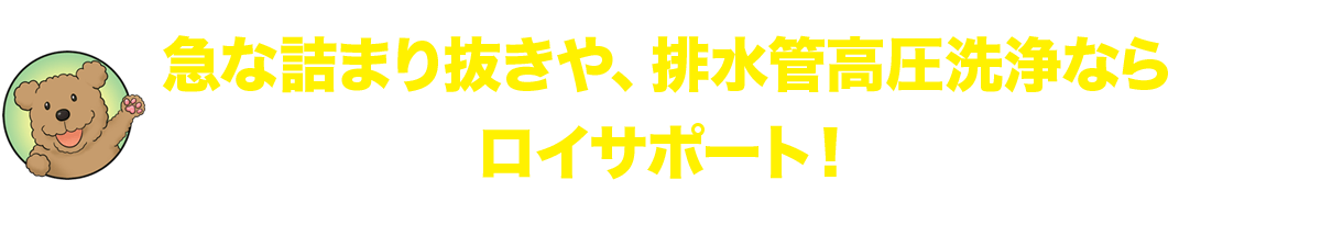 急な詰まり抜きや、排水管高圧洗浄ならロイサポート！